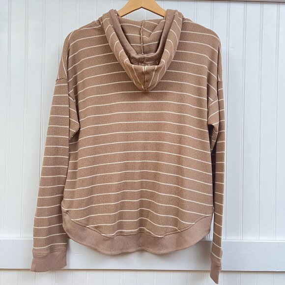 Koolaburra by UGG Cozy Thermal Striped Hoodie Pullover Top Tan Brown Women's Med - Picture 3 of 8